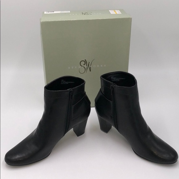 Studio Works Bolero Black Heeled Ankle Boots - Picture 3 of 7